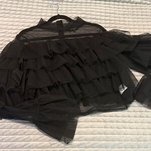 Black Ruffled Sheer Blouse